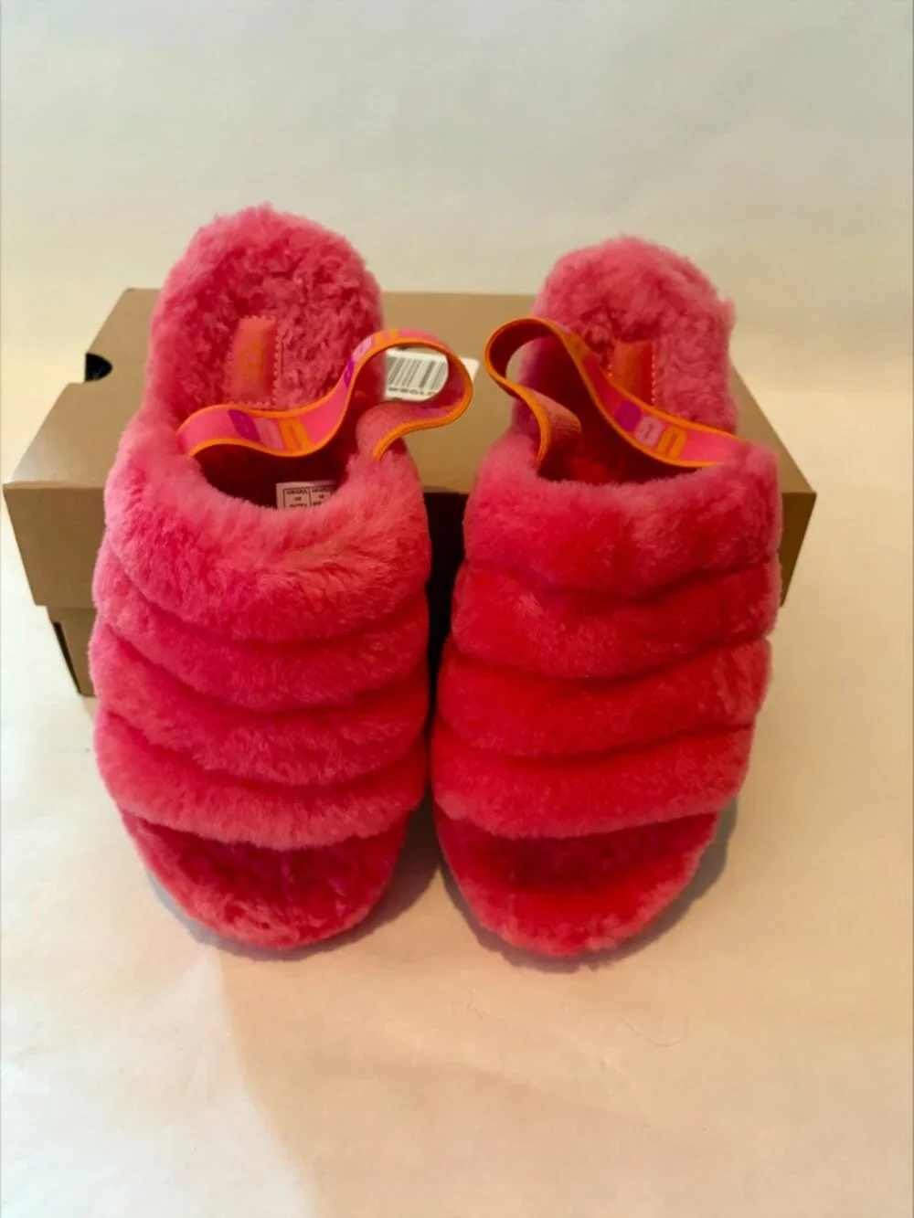 UGG Bright Pink Fuzzy Slingback Slippers Youth Size 5 with Box